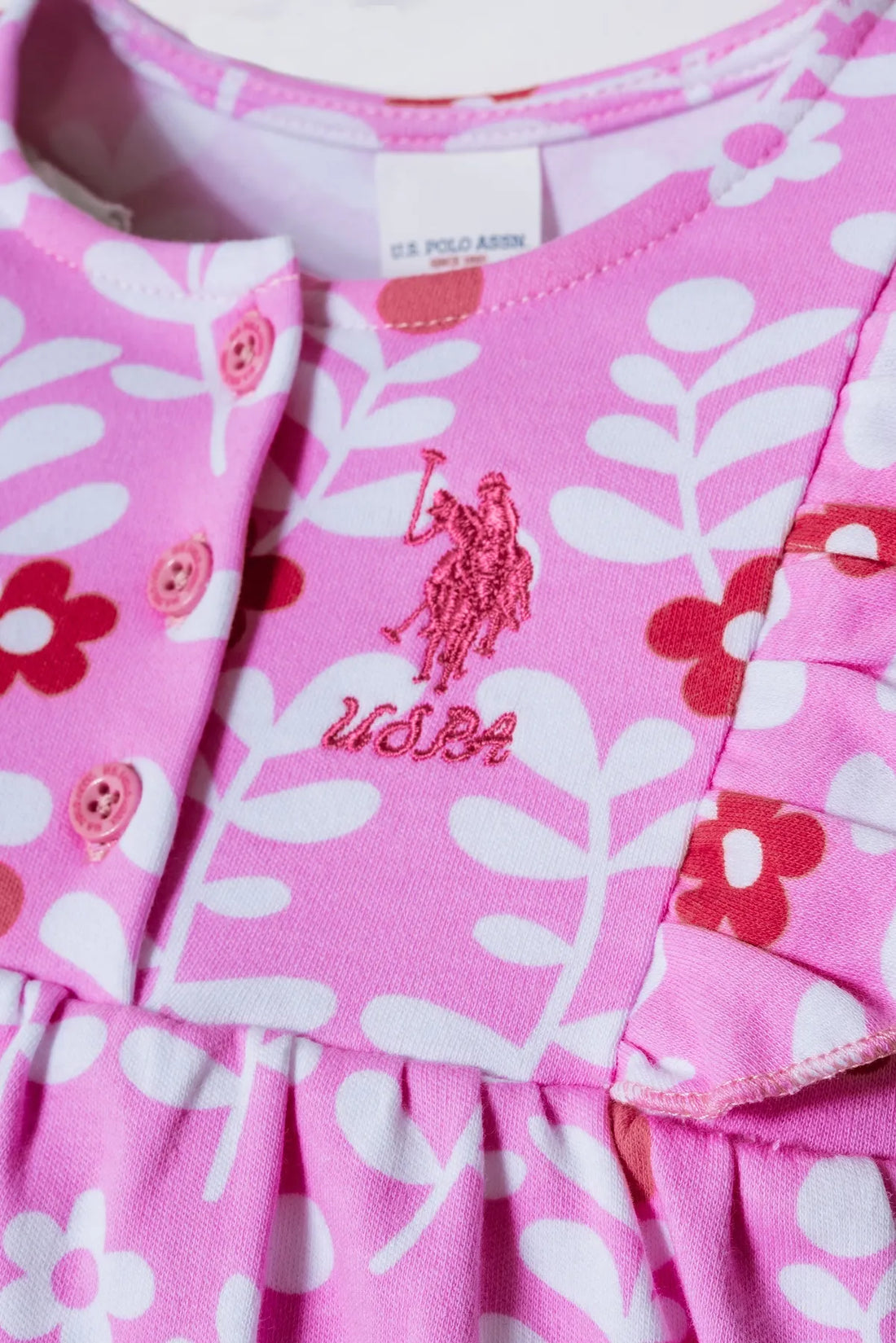 U.S. Polo Assn. Pink Baby Girl Pink T-Shirt and Short Set SKU: USB3005_Pink Image 02