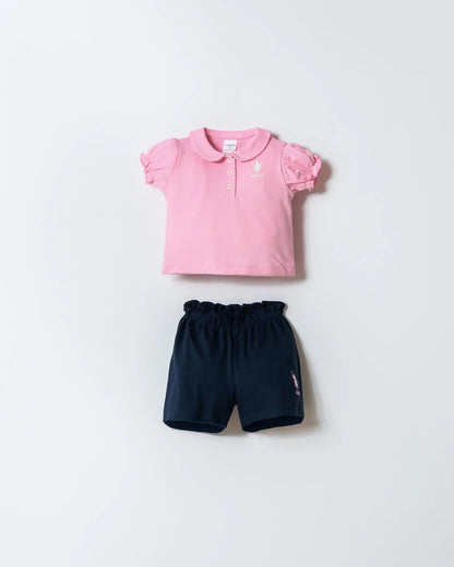 U.S. Polo Assn. Pink Baby Girl Pink T-Shirt and Short Set SKU: USB3028_Pink Image 01