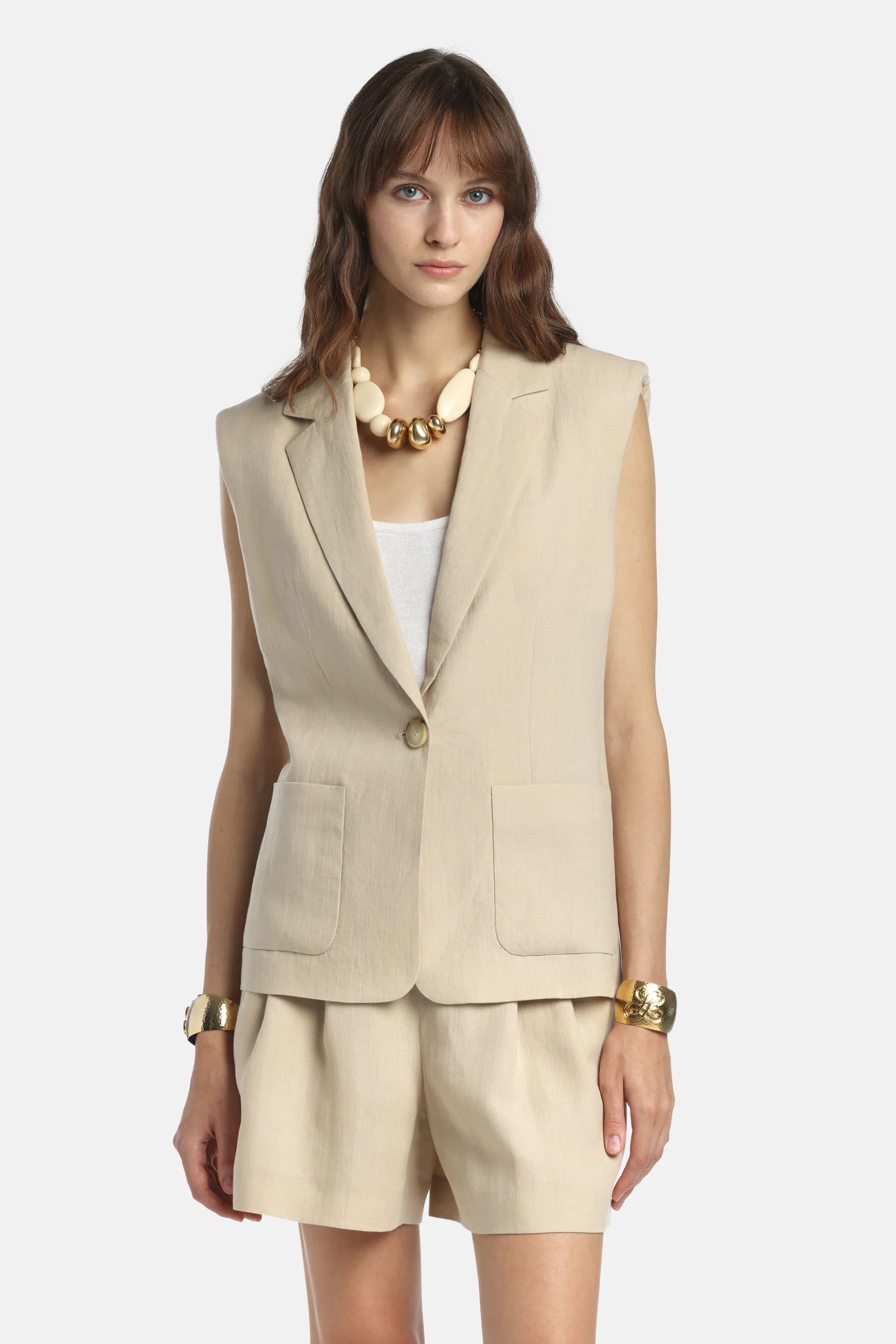 Luisa Spagnoli Beige Women Valeggio - Sleeveless Blazer SKU: VALEGGIO_1102 Image 01
