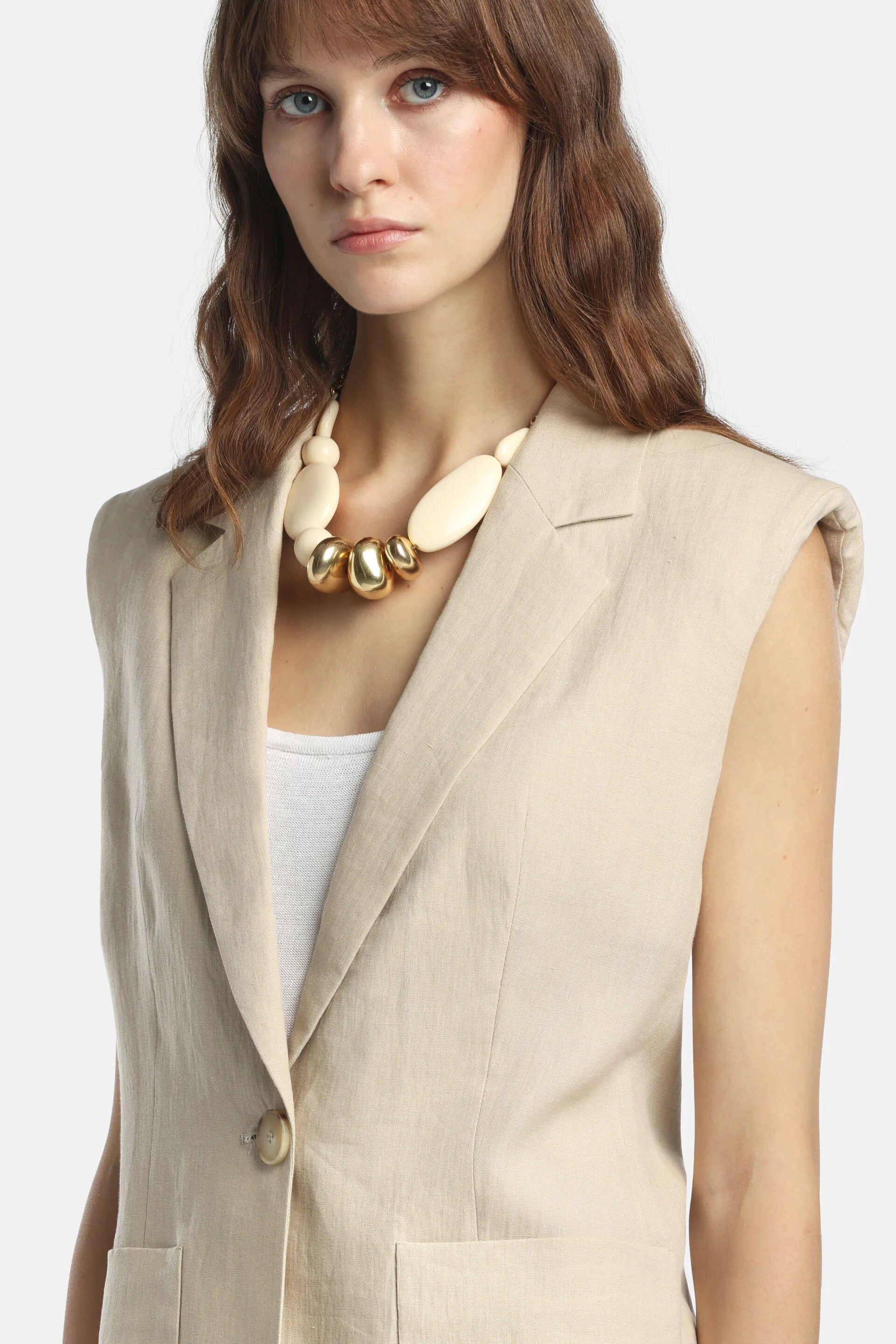 Luisa Spagnoli Beige Women Valeggio - Sleeveless Blazer SKU: VALEGGIO_1102 Image 03