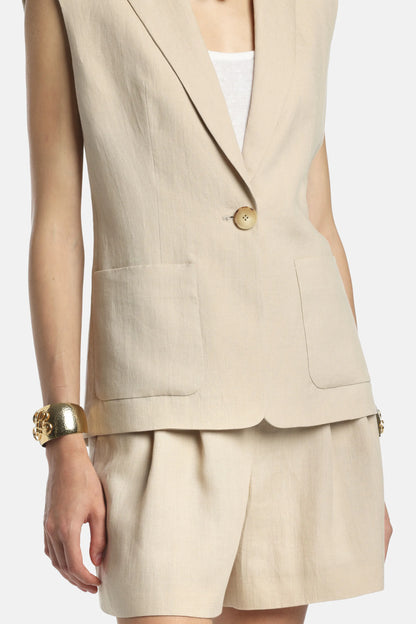 Luisa Spagnoli Beige Women Valeggio - Sleeveless Blazer SKU: VALEGGIO_1102 Image 04