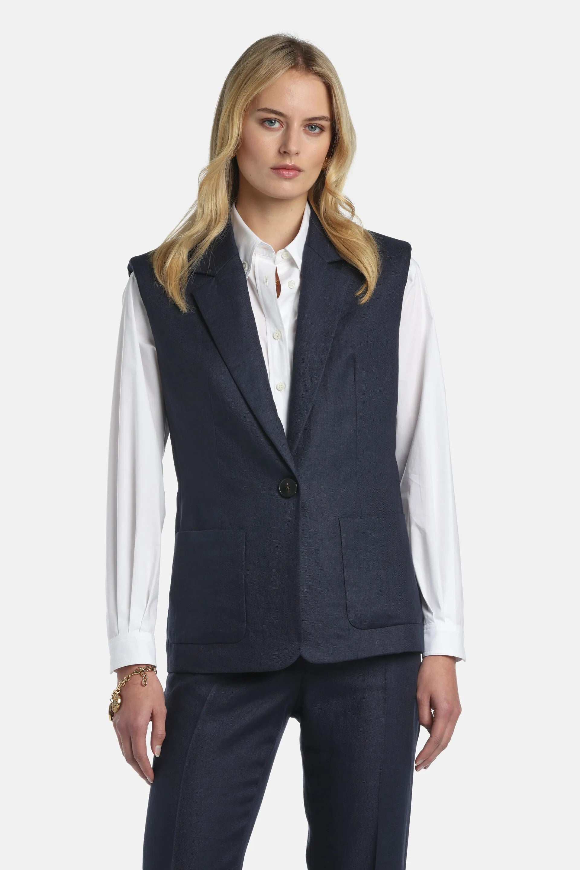 Luisa Spagnoli Blu Women Valeggio - Sleeveless Blazer SKU: VALEGGIO_1234 Image 01