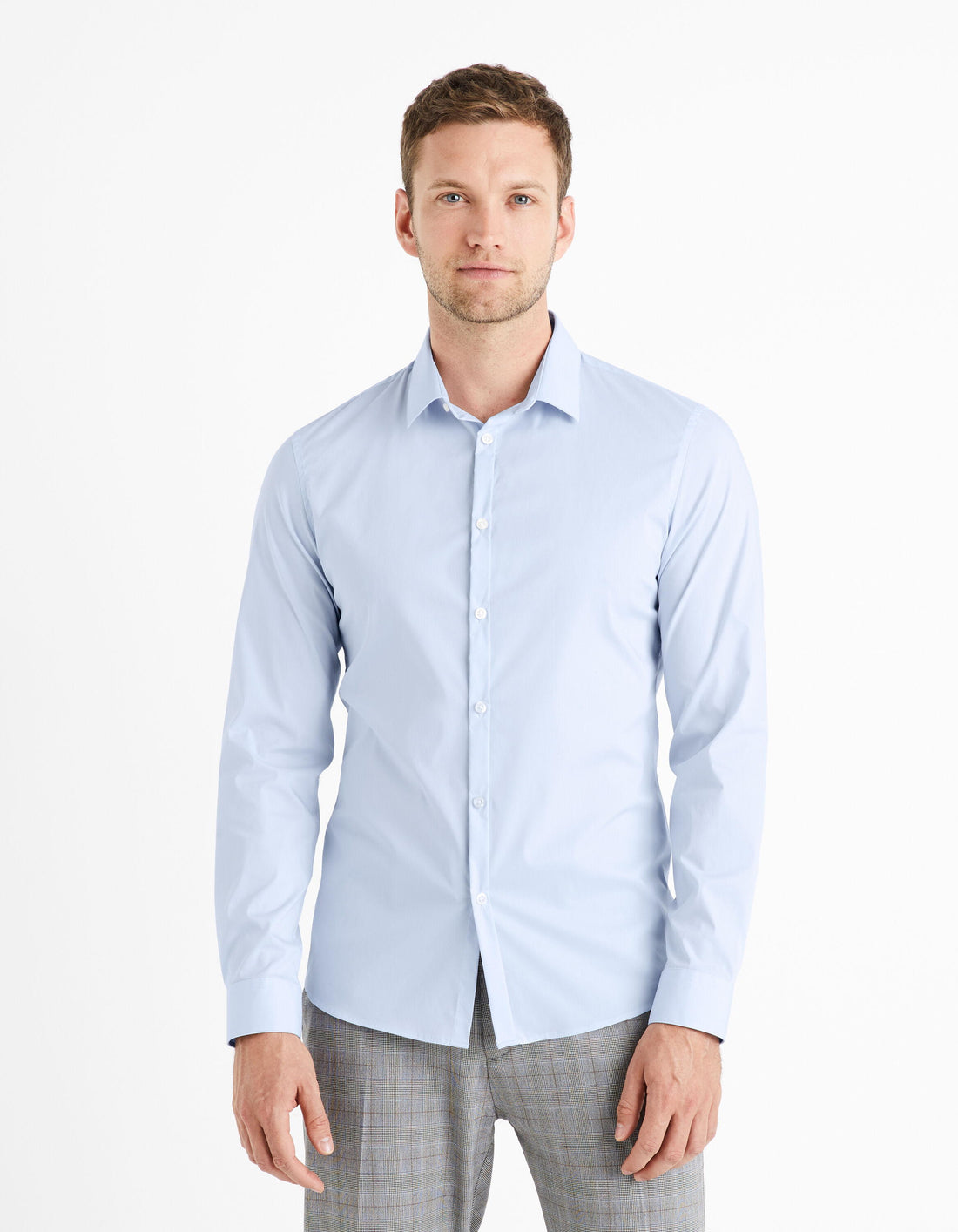 Extra Slim Stretch Cotton Shirt_VAXAVIER_LIGHT BLUE 01_01