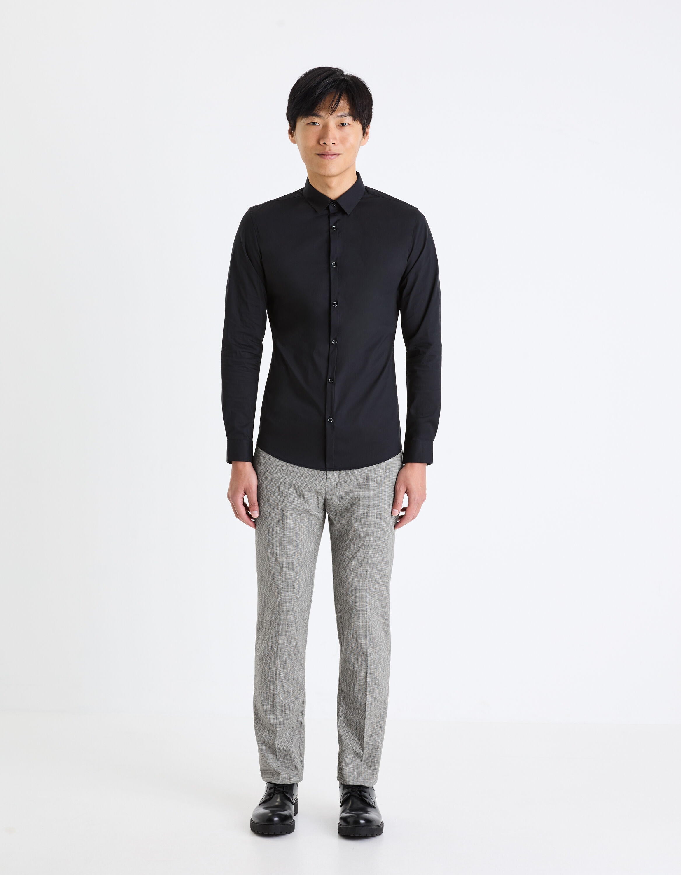 Extra Slim Stretch Cotton Shirt_VAXAVIER_NOIR_03