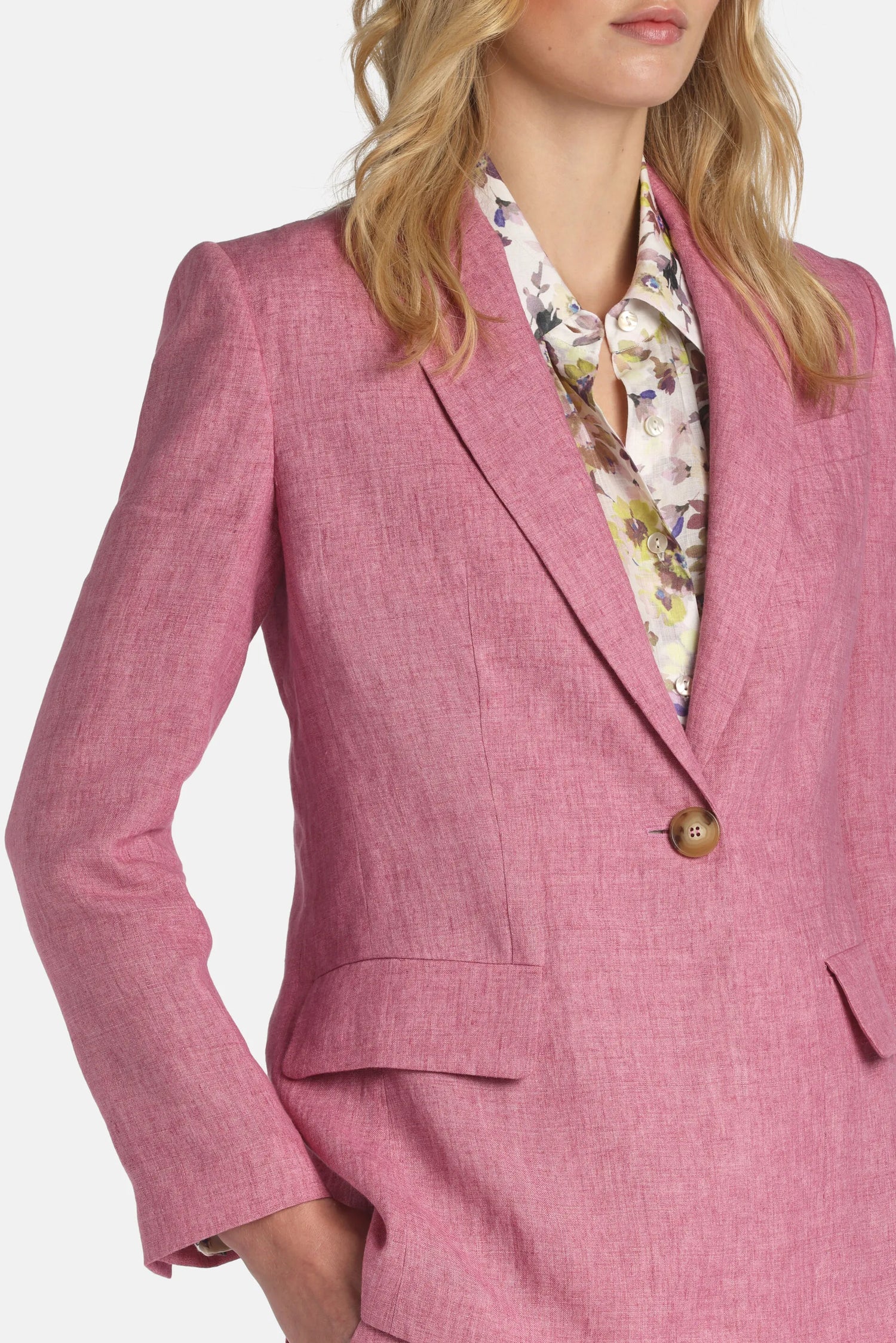 Luisa Spagnoli Rosa Melange Women Vetrate - Classic Linen Blazer SKU: VETRATE_0338 Image 03