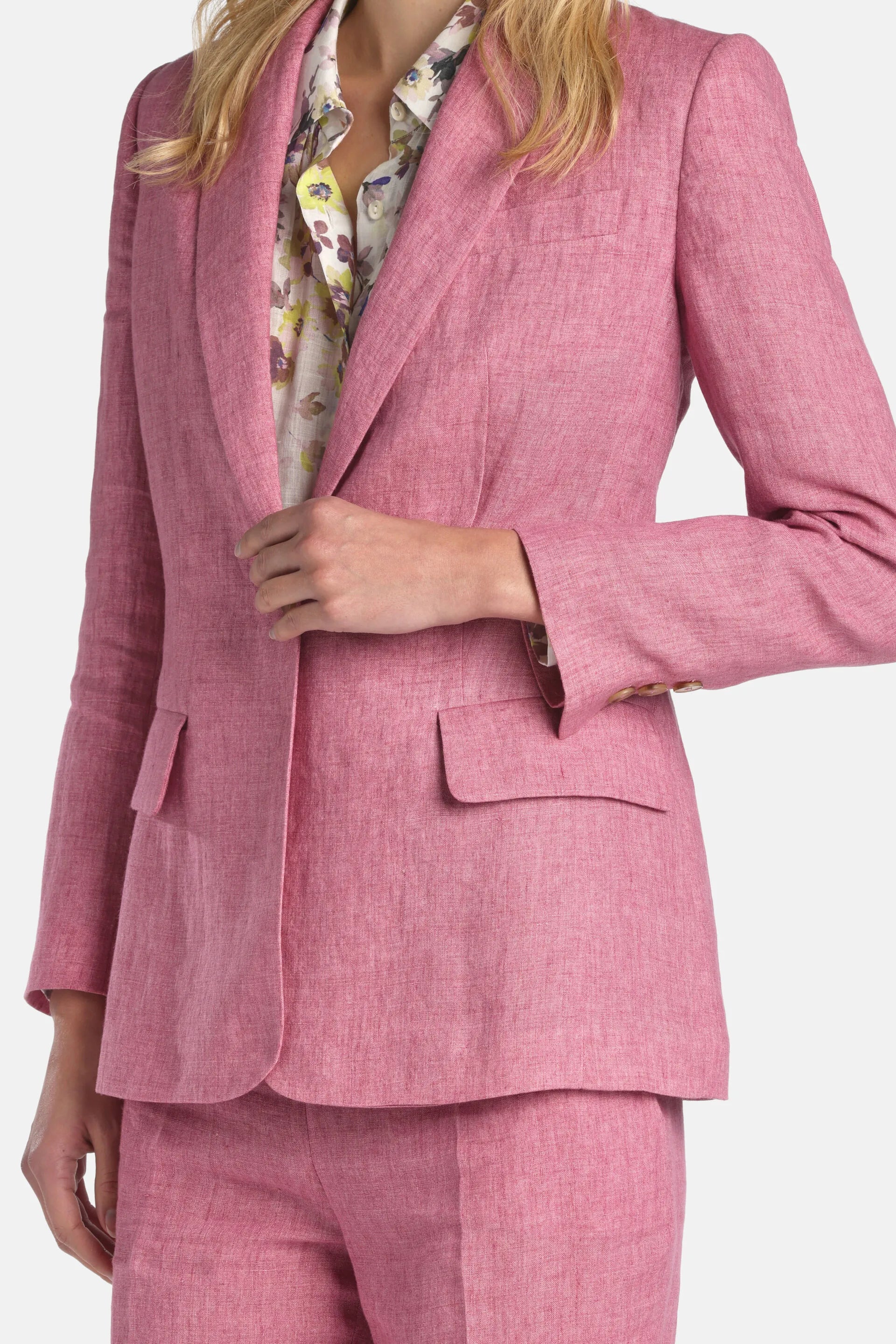 Luisa Spagnoli Rosa Melange Women Vetrate - Classic Linen Blazer SKU: VETRATE_0338 Image 04