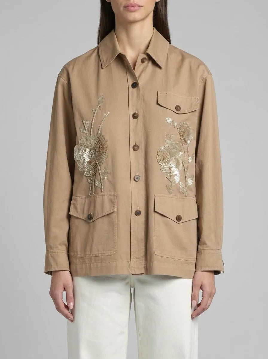 Luisa Spagnoli Beige Women Vigilessa - Embroidered Safari Jacket SKU: VIGILESSA_1111 Image 00