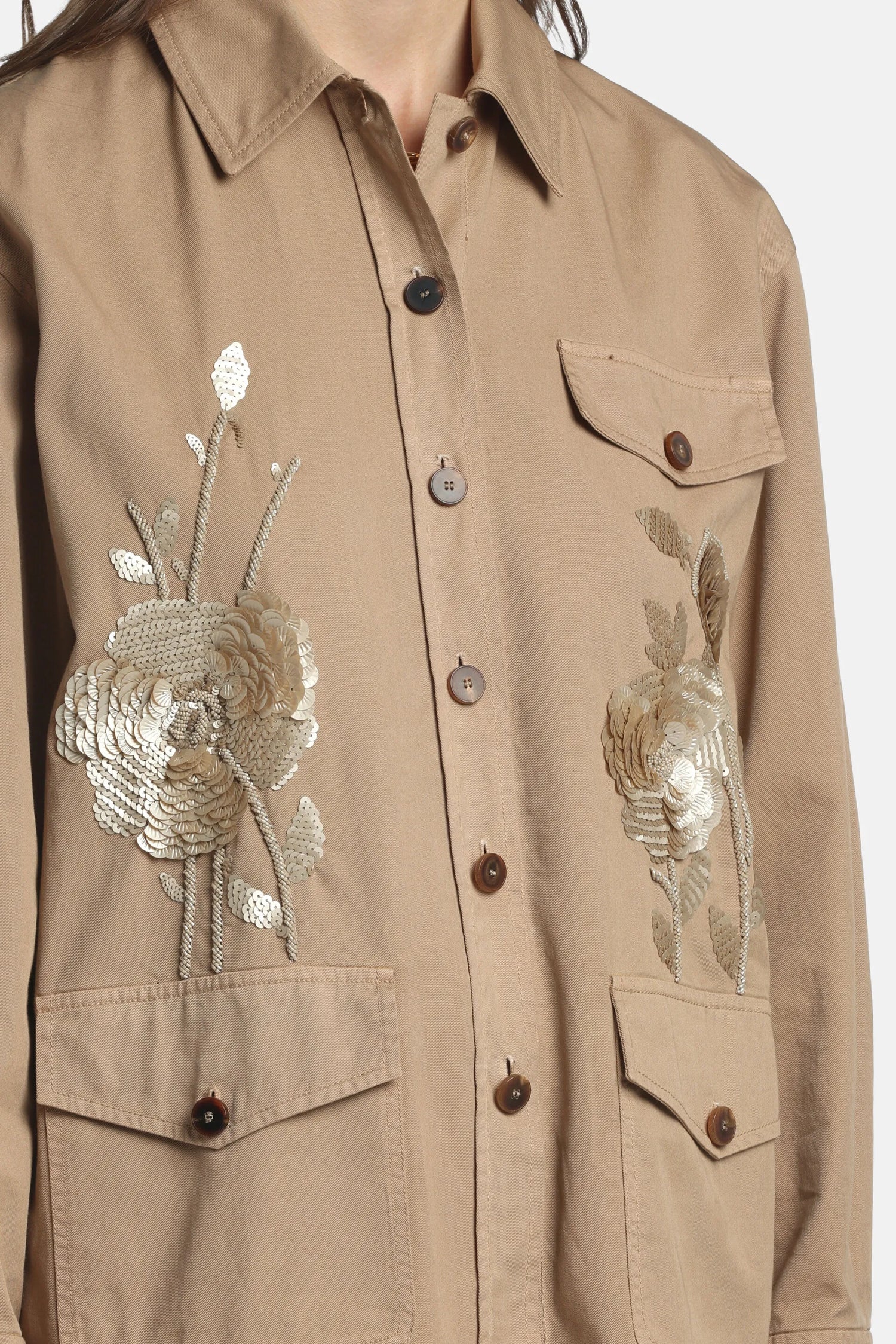 Luisa Spagnoli Beige Women Vigilessa - Embroidered Safari Jacket SKU: VIGILESSA_1111 Image 04