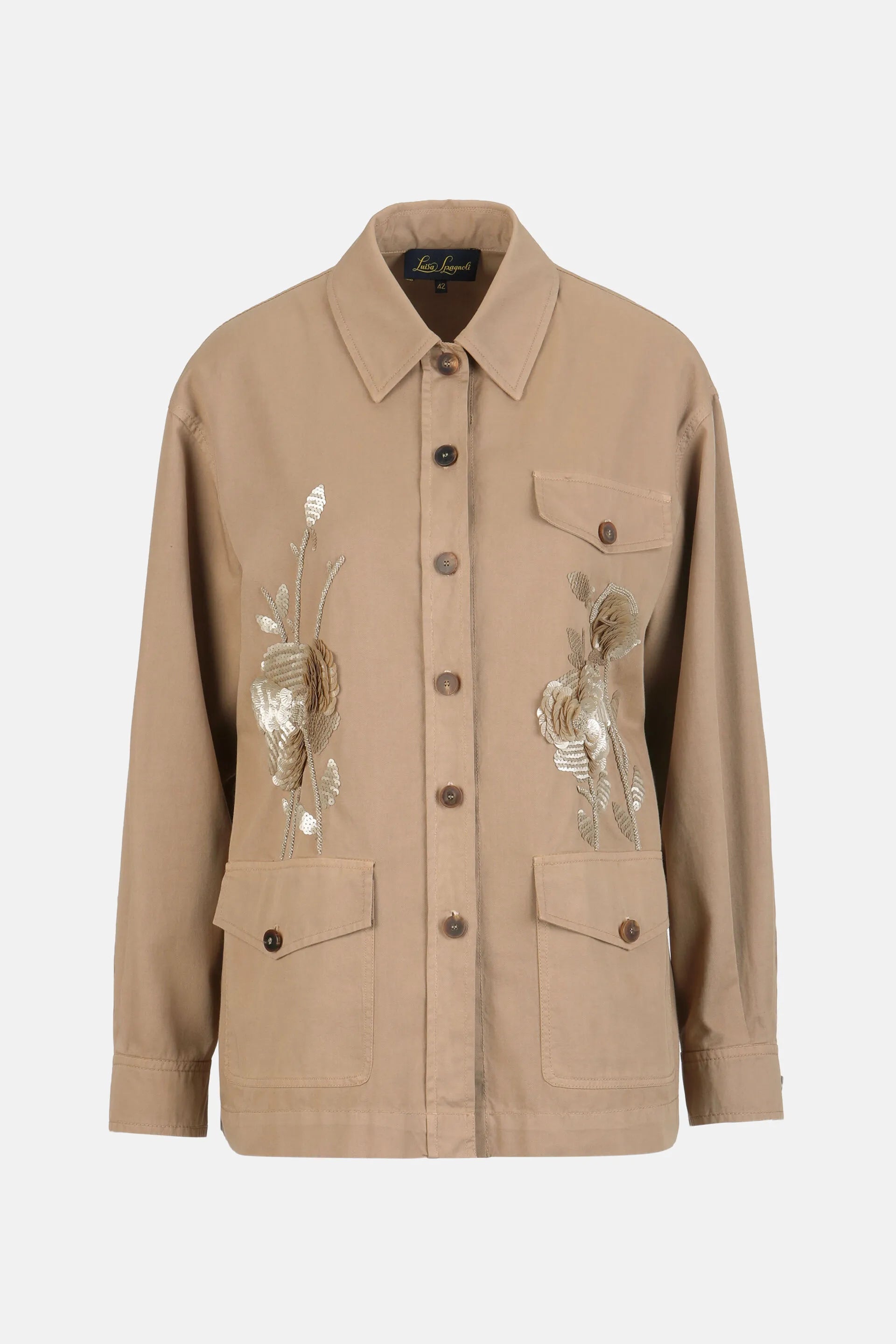 Luisa Spagnoli Beige Women Vigilessa - Embroidered Safari Jacket SKU: VIGILESSA_1111 Image 06