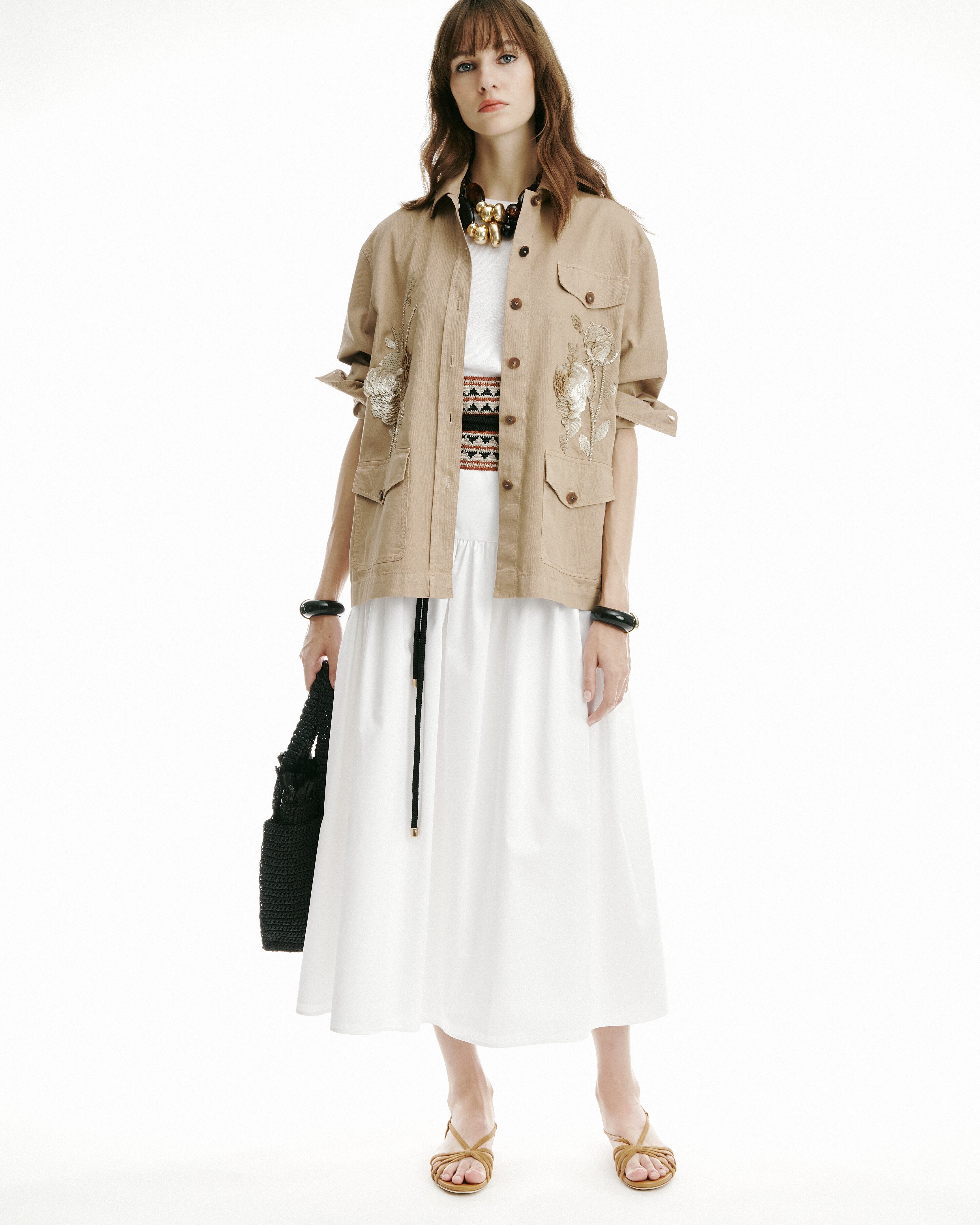 Luisa Spagnoli Beige Women Vigilessa - Embroidered Safari Jacket SKU: VIGILESSA_1111 Image 07