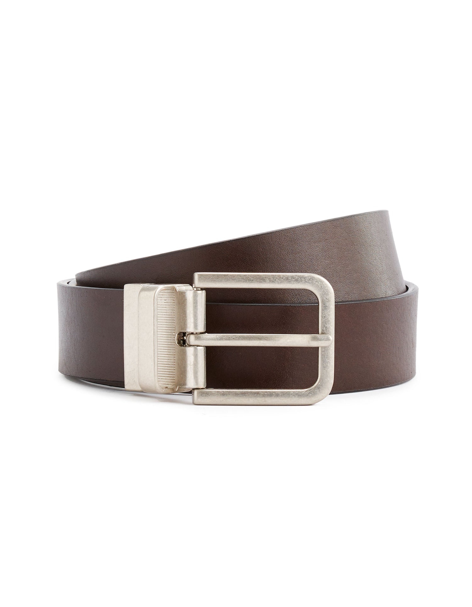 Vintage Buckle Leather Belt - Brown_01