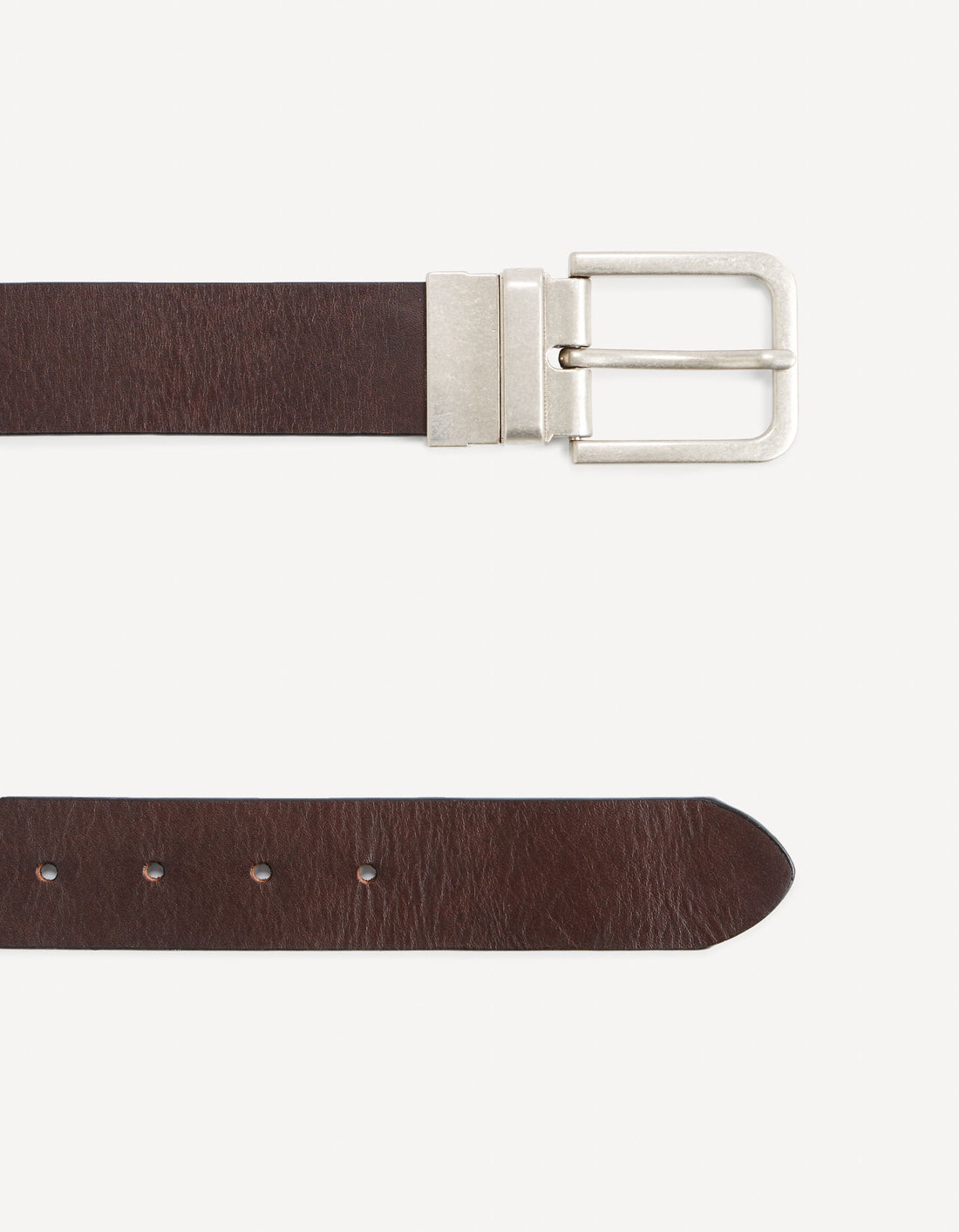 Vintage Buckle Leather Belt - Brown_02