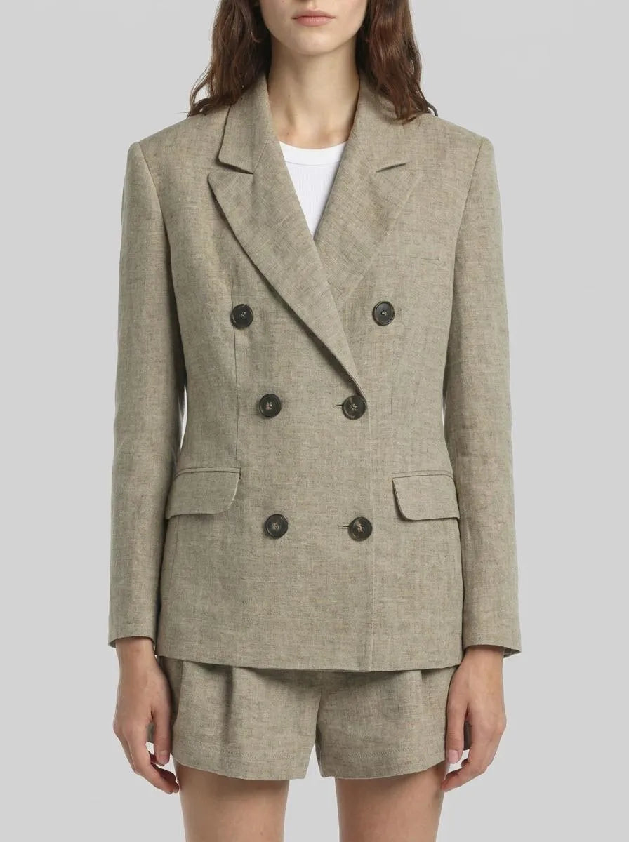 Luisa Spagnoli Pietra Women Vittorio - Double-Breasted Linen Jacket SKU: VITTORIO_1121 Image 00