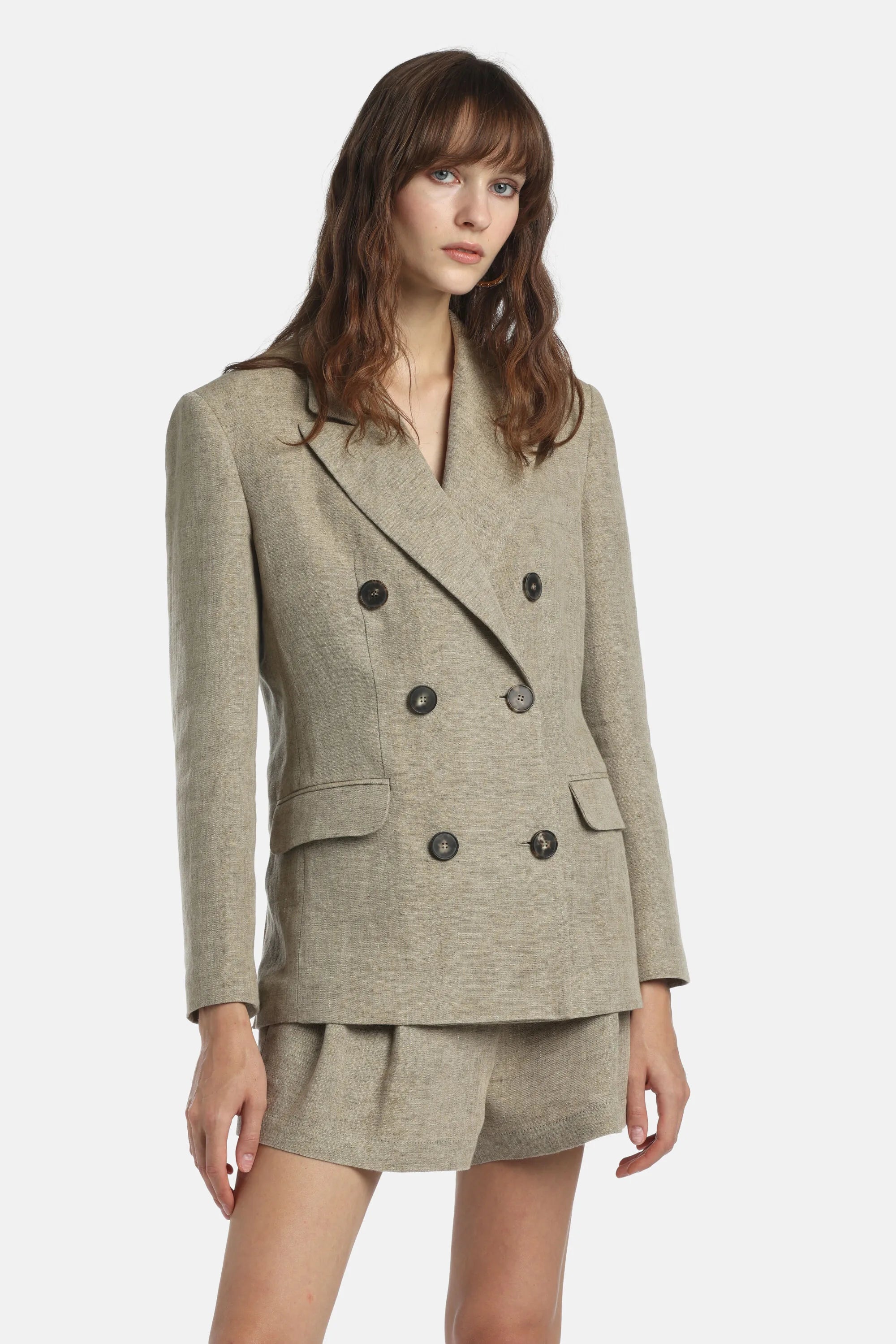 Luisa Spagnoli Pietra Women Vittorio - Double-Breasted Linen Jacket SKU: VITTORIO_1121 Image 01