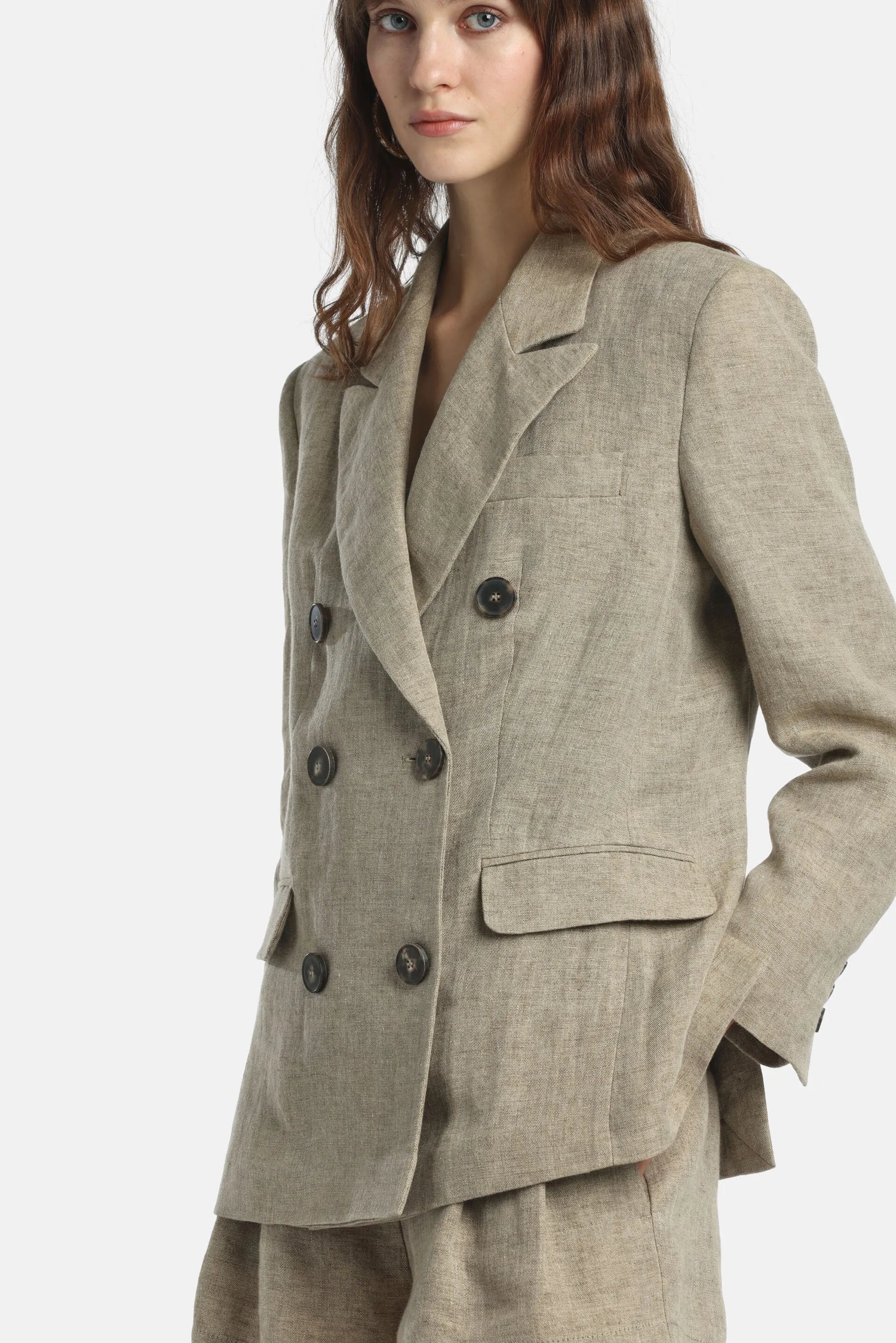 Luisa Spagnoli Pietra Women Vittorio - Double-Breasted Linen Jacket SKU: VITTORIO_1121 Image 03