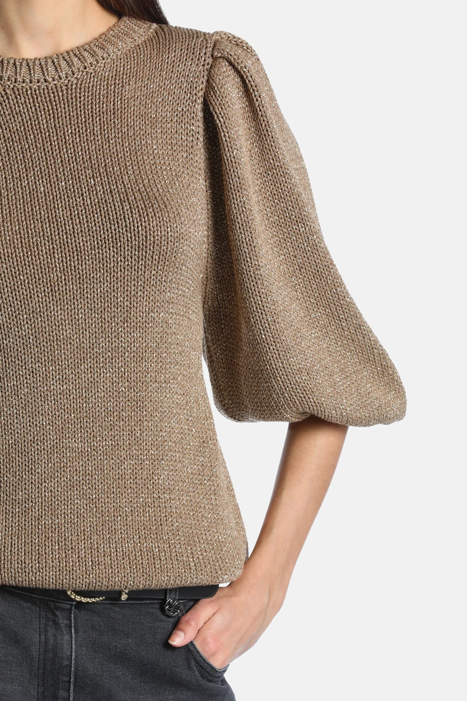 Luisa Spagnoli Oro Bronzato Women Zagra - Sweater with Balloon Sleeves SKU: ZAGRA_3192 Image 04