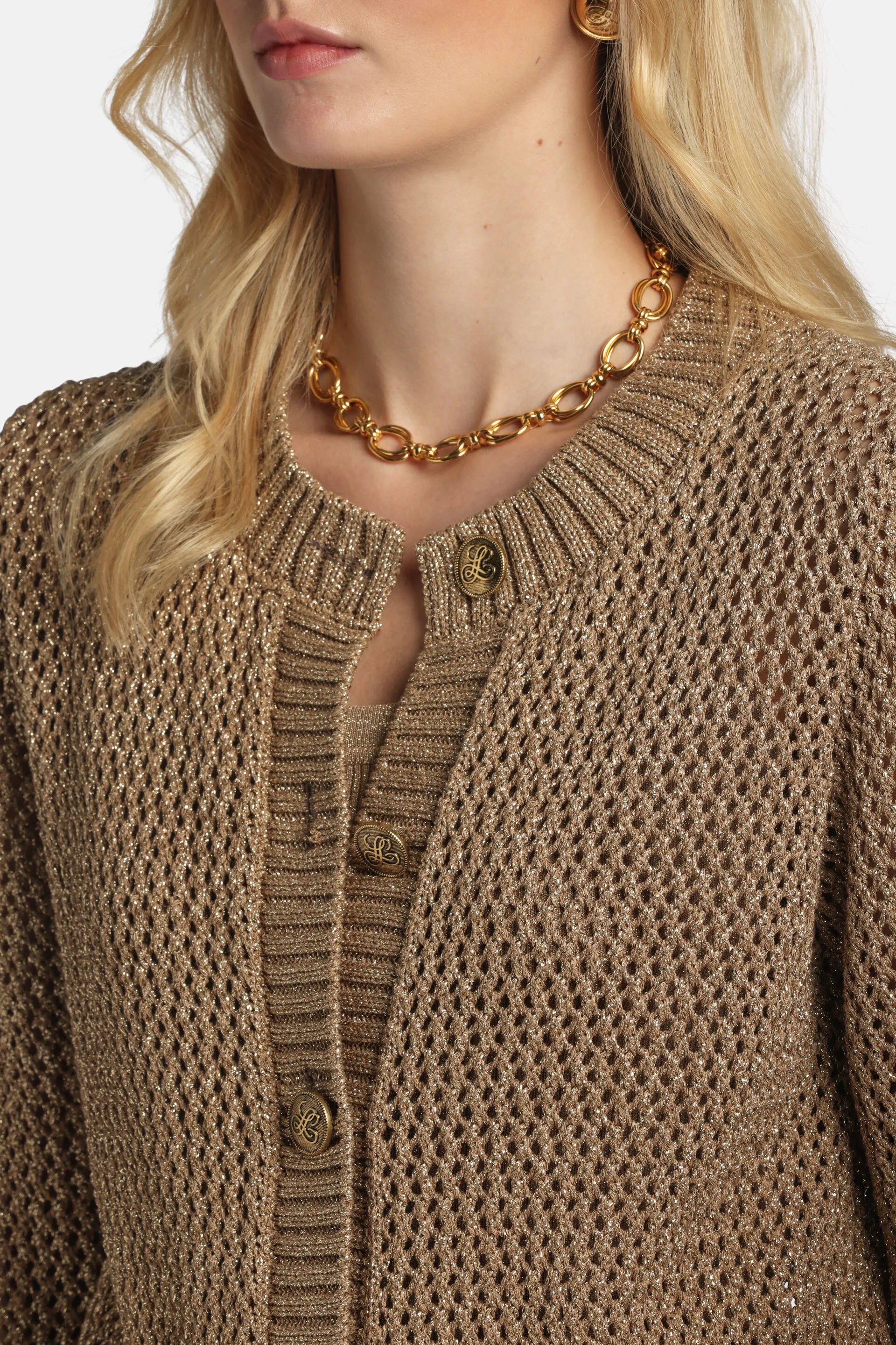 Luisa Spagnoli Oro Vecchio Women Zaia - Lurex Cardigan SKU: ZAIA_3192 Image 03