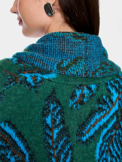 Marccain_Dark Jade Green_Knitted in Germany Jacquard Cape Coat_ZC 11.16 M63_556_04