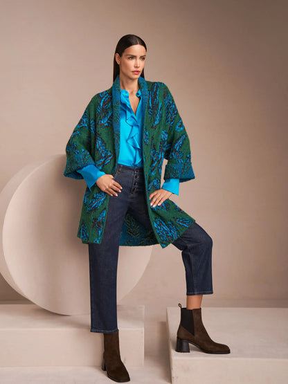 Marccain_Dark Jade Green_Knitted in Germany Jacquard Cape Coat_ZC 11.16 M63_556_08