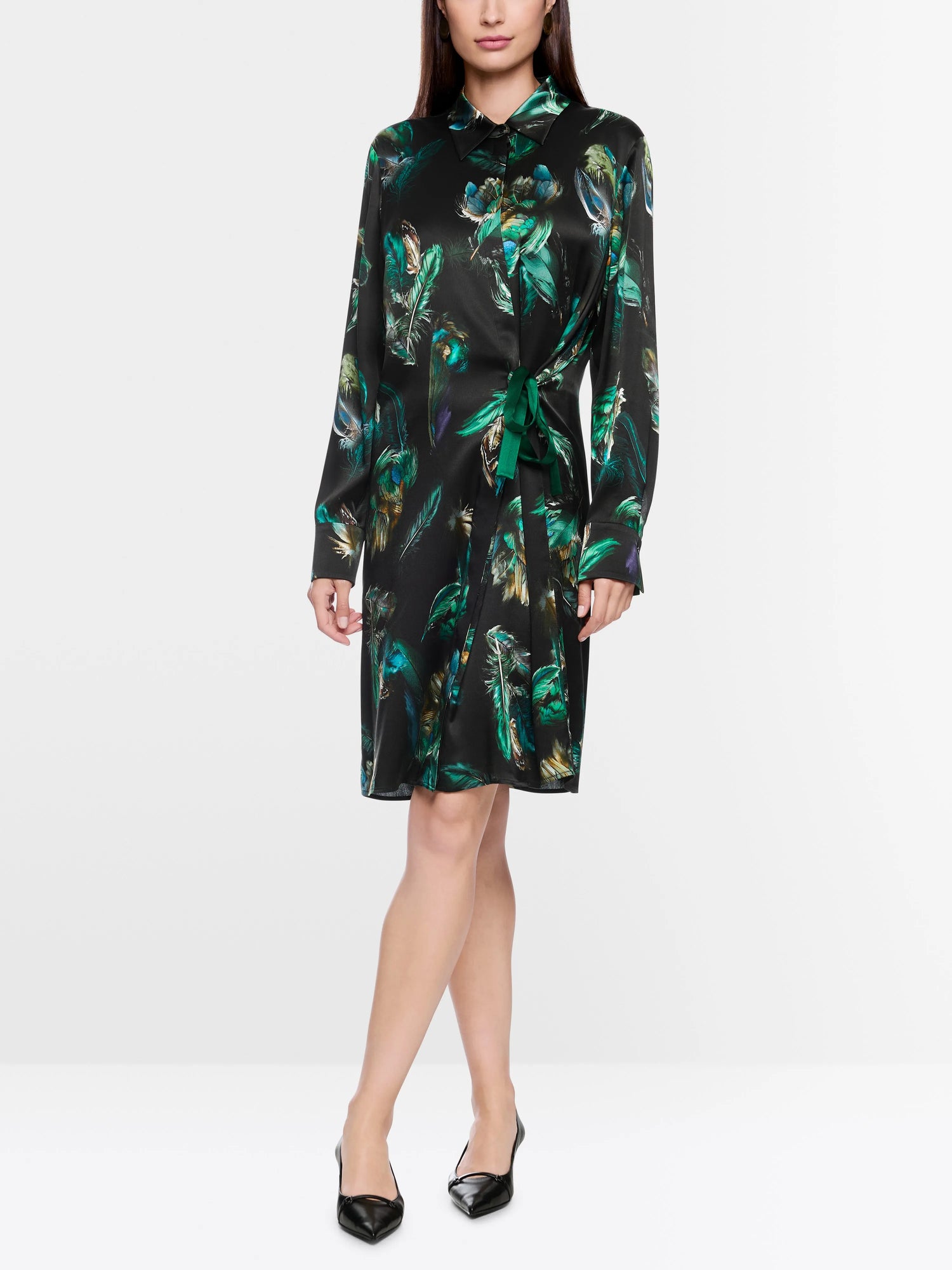 Marccain_Dark Jade Green_Silk Dress with Feather Print_ZC 21.32 W81_556_01