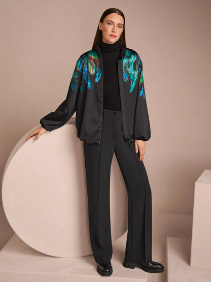 Marccain_Dark Jade Green_Blouson with Feather Print_ZC 31.17 W85_556_07