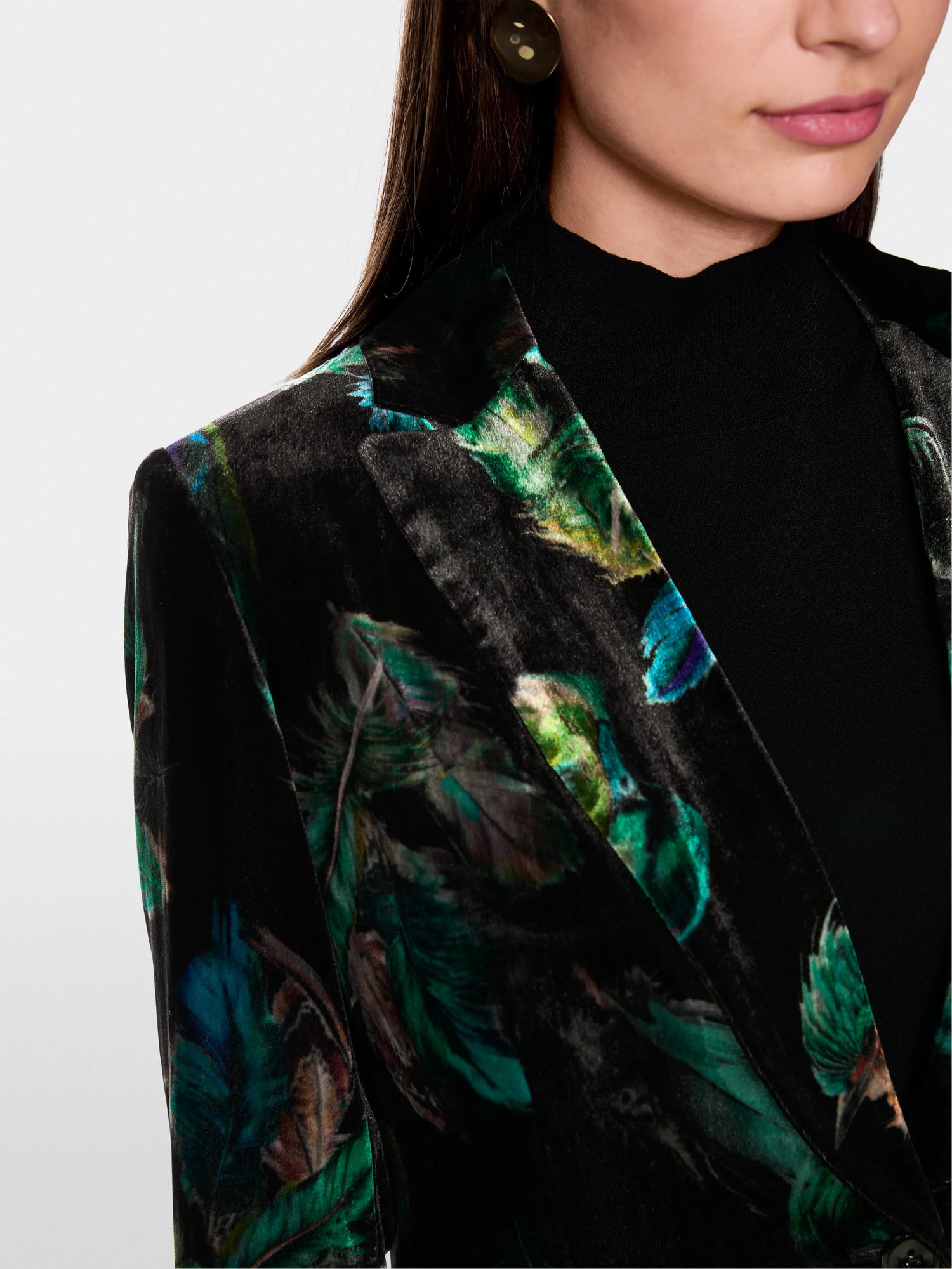 Marccain_Dark Jade Green_Velvet Blazer with Feather Print_ZC 34.19 W79_556_03