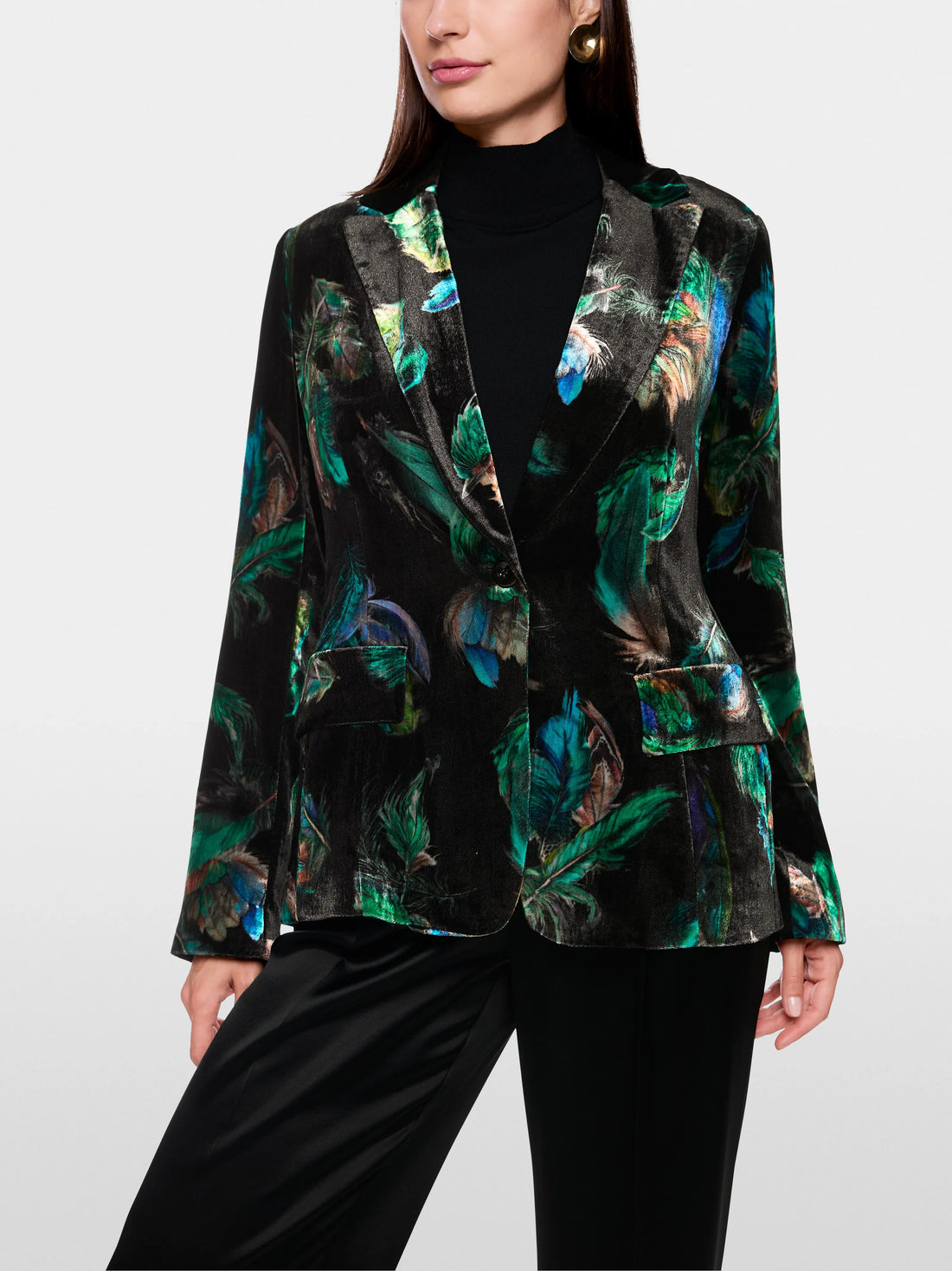 Marccain_Dark Jade Green_Velvet Blazer with Feather Print_ZC 34.19 W79_556_06