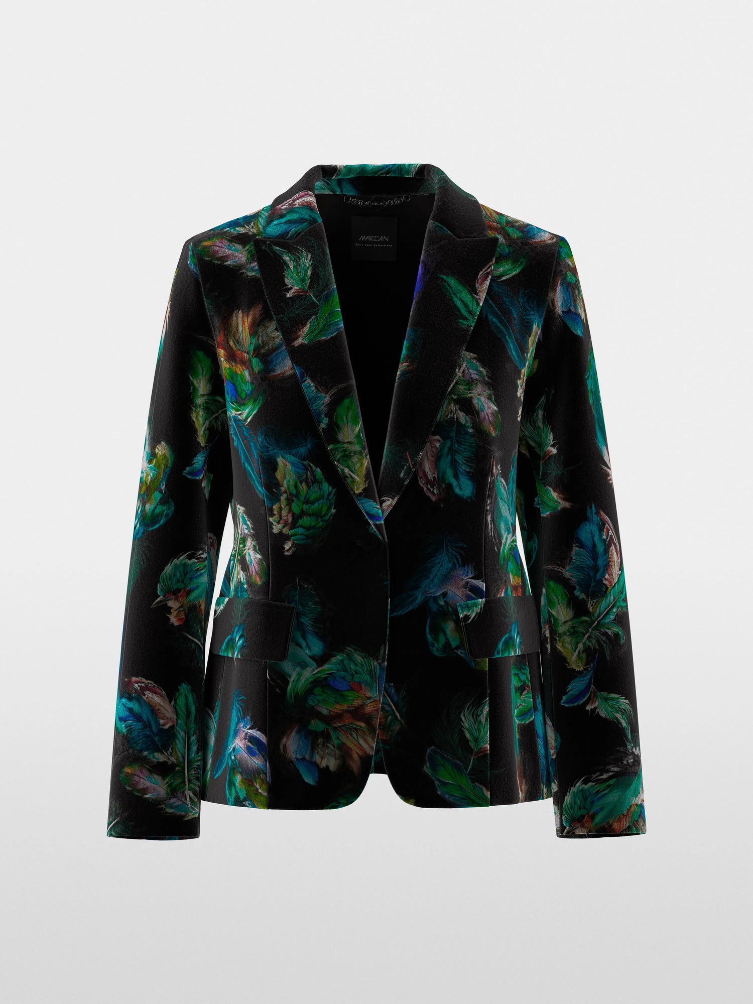 Marccain_Dark Jade Green_Velvet Blazer with Feather Print_ZC 34.19 W79_556_07