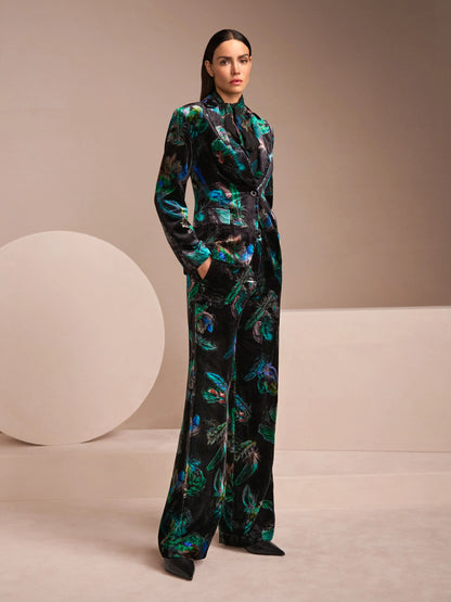 Marccain_Dark Jade Green_Velvet Blazer with Feather Print_ZC 34.19 W79_556_09