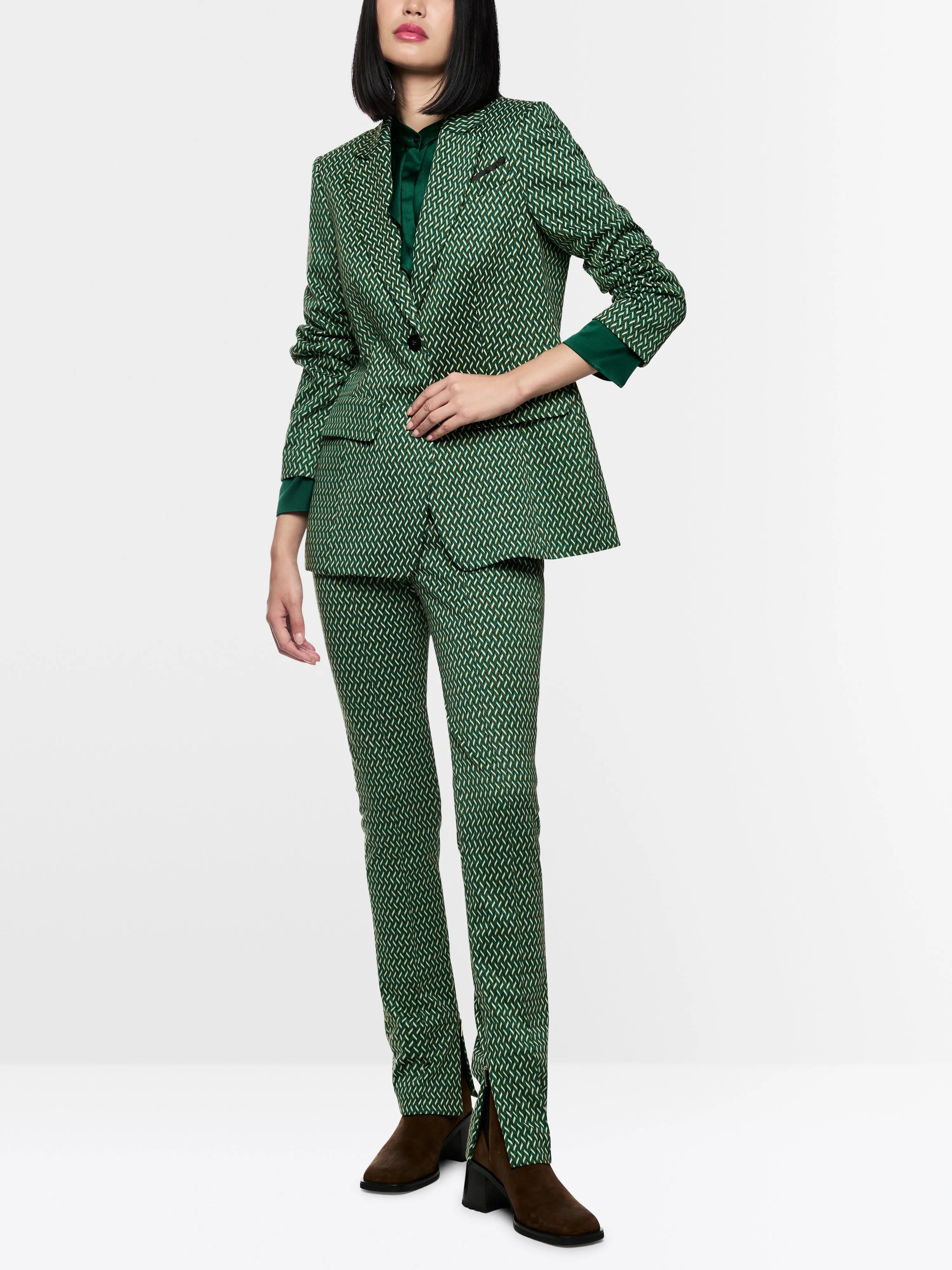 Marccain_Dark Jade Green_Blazer with Herringbone Pattern_ZC 34.22 J33_556_01