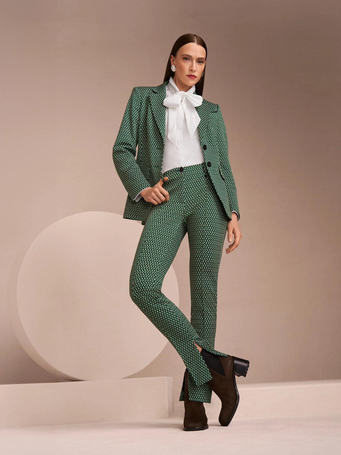 Marccain_Dark Jade Green_Blazer with Herringbone Pattern_ZC 34.22 J33_556_08