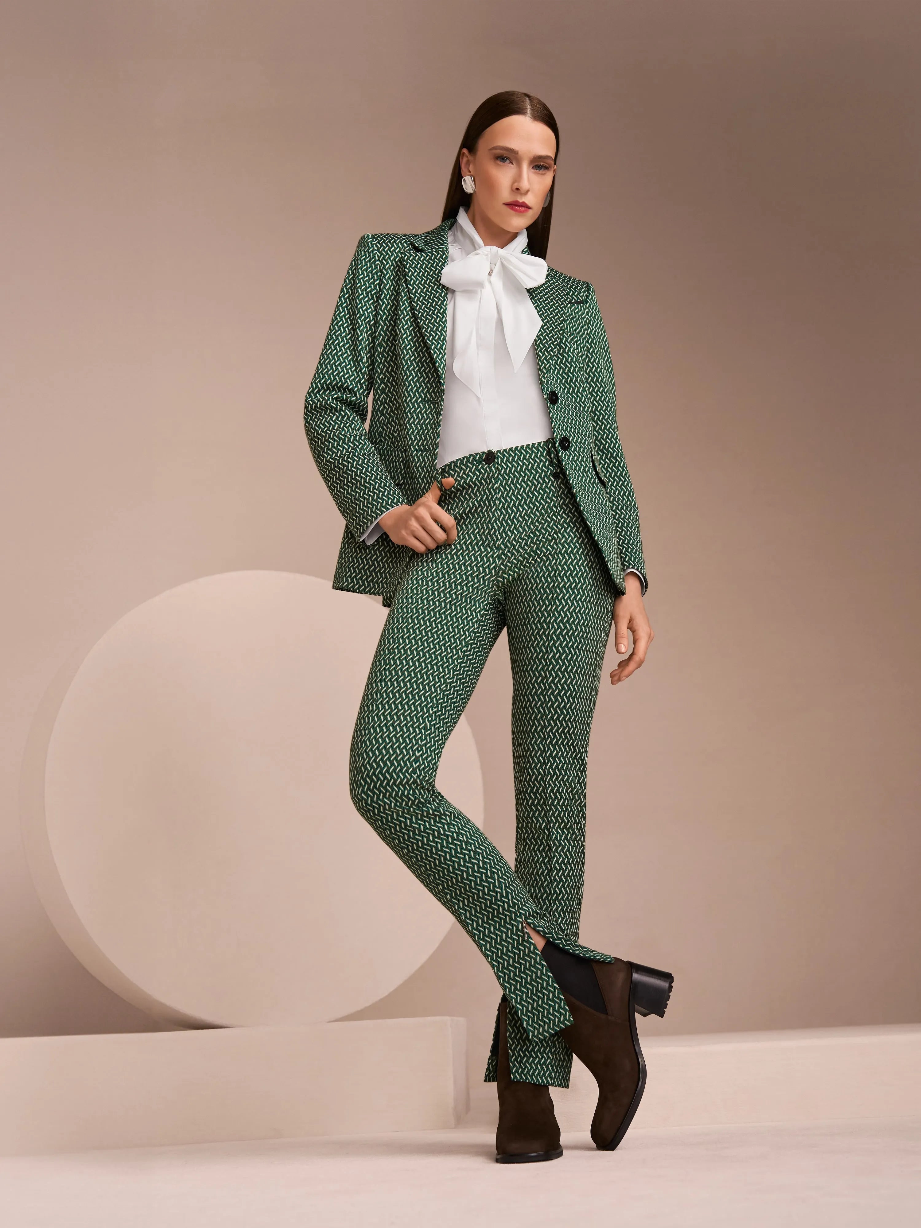 Marccain_Dark Jade Green_Blazer with Herringbone Pattern_ZC 34.22 J33_556_08