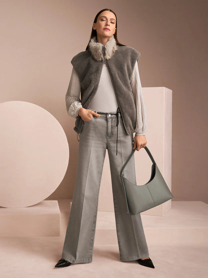 Marc Cain_Soft Charcoal_Cosy Waistcoat with Faux Fur Collar_ZC 37.01 W63_836_08