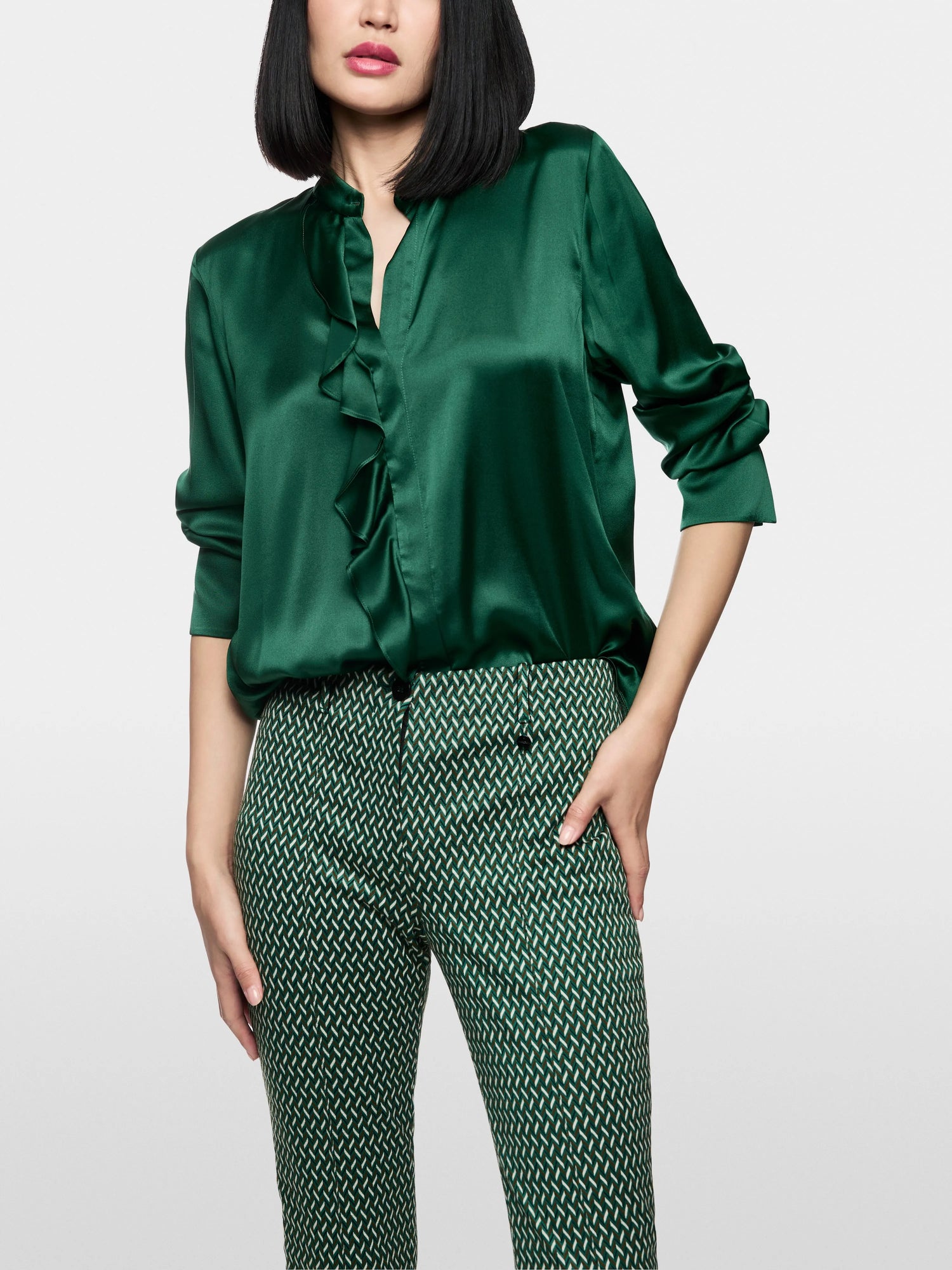 Marccain_Dark Jade Green_Silk Blouse with Flounce_ZC 51.24 W78_556_05