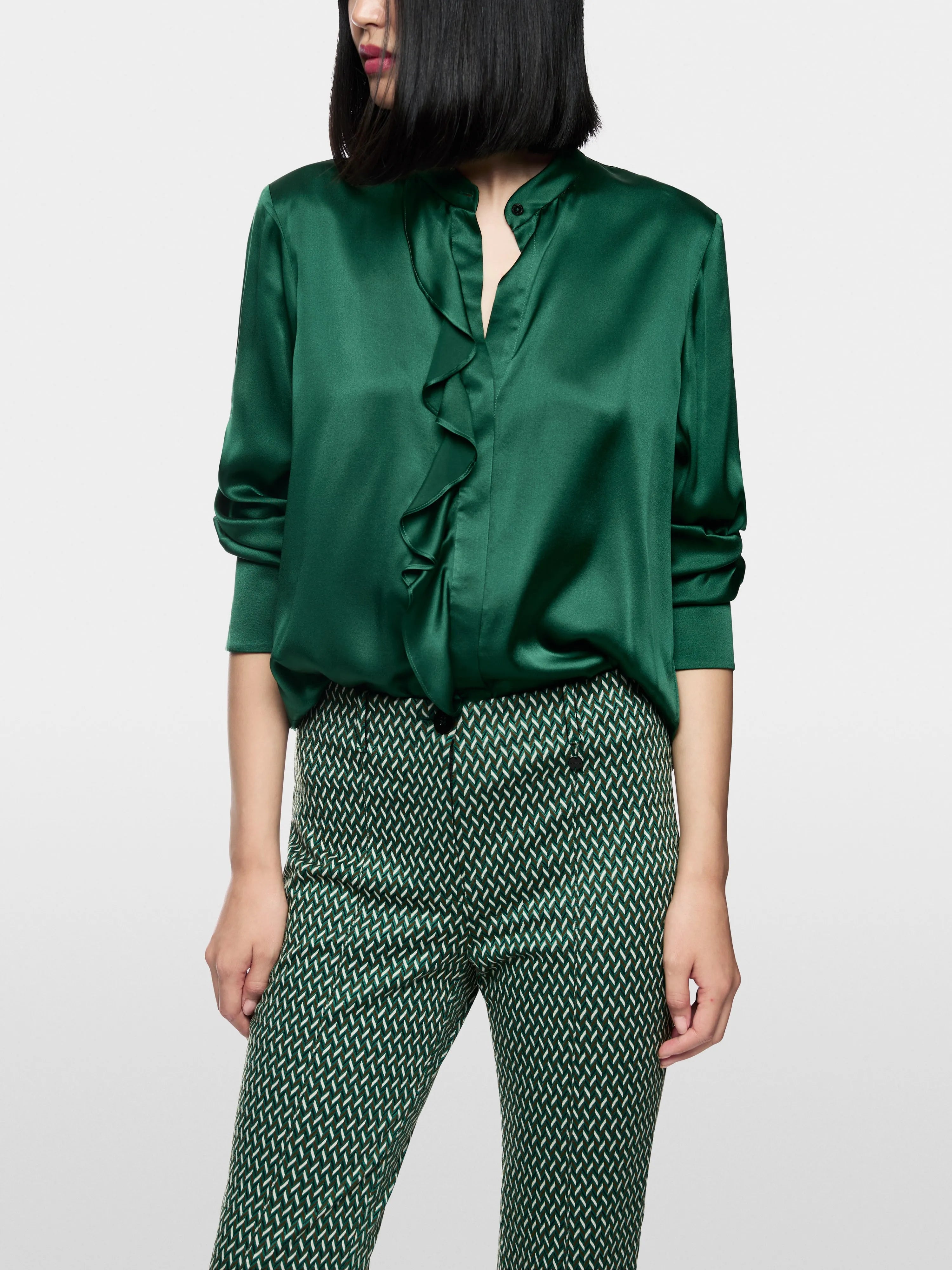 Marccain_Dark Jade Green_Silk Blouse with Flounce_ZC 51.24 W78_556_06