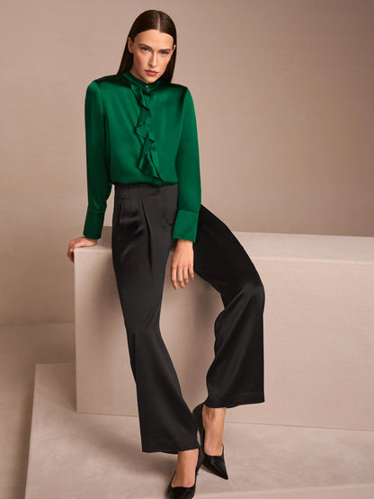 Marccain_Dark Jade Green_Silk Blouse with Flounce_ZC 51.24 W78_556_08