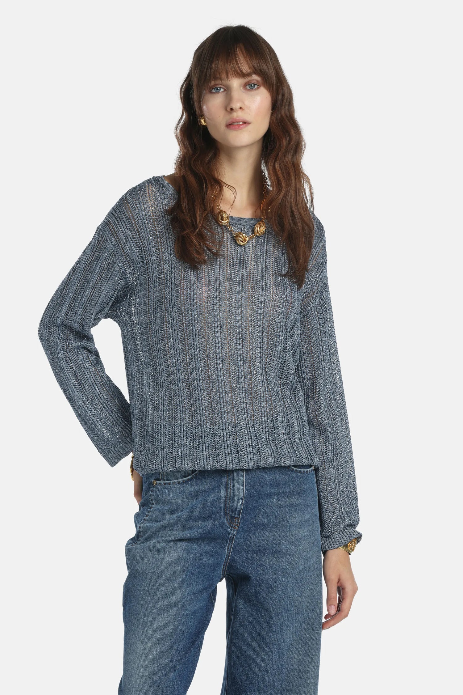 Luisa Spagnoli Celeste Women Zebrino - Openwork Sweater SKU: ZEBRINO_0604 Image 01