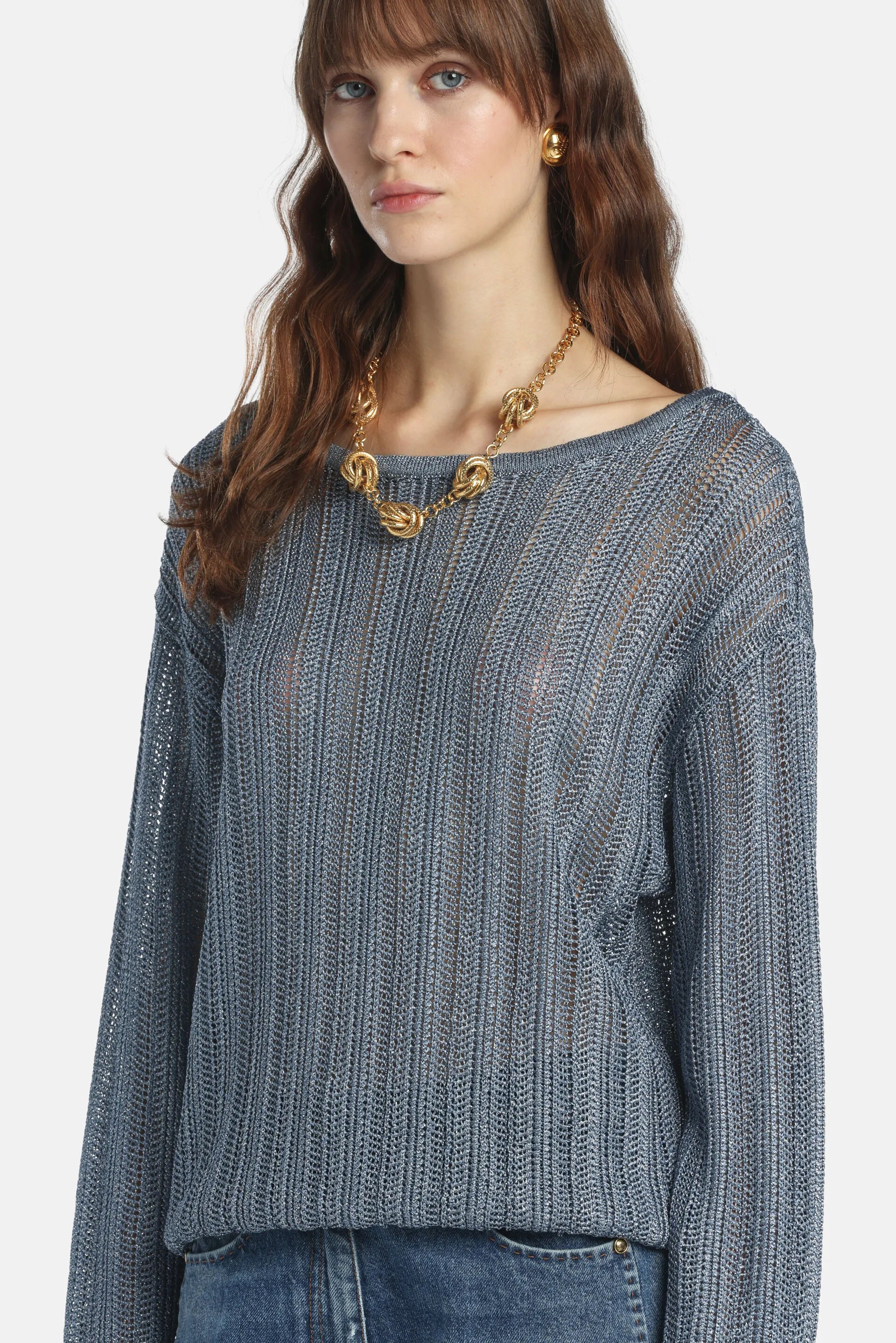 Luisa Spagnoli Celeste Women Zebrino - Openwork Sweater SKU: ZEBRINO_0604 Image 03