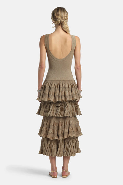 Luisa Spagnoli Oro Vecchio Women Zefiro - Tiered Maxi Dress - Fashion Show SKU: ZEFIRO_3434 Image 02
