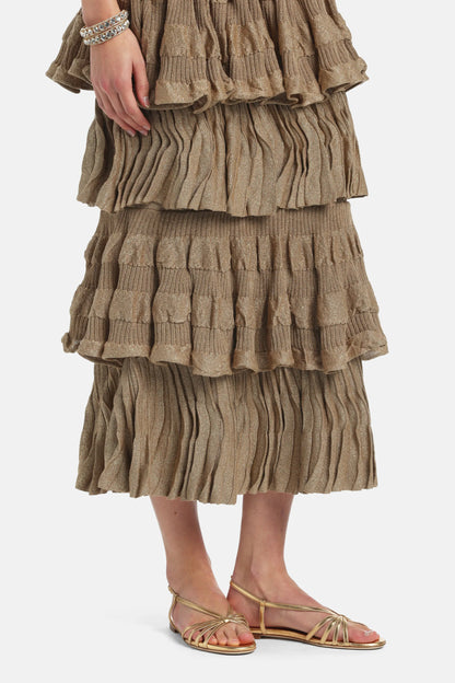 Luisa Spagnoli Oro Vecchio Women Zefiro - Tiered Maxi Dress - Fashion Show SKU: ZEFIRO_3434 Image 04