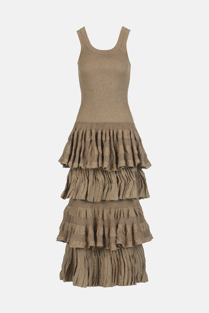 Luisa Spagnoli Oro Vecchio Women Zefiro - Tiered Maxi Dress - Fashion Show SKU: ZEFIRO_3434 Image 05