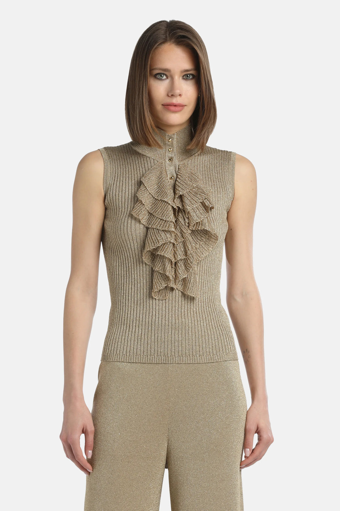 Luisa Spagnoli_Gold_Zuppa - Lurex Ribbed Knit Top_ZUPPA_0428_01
