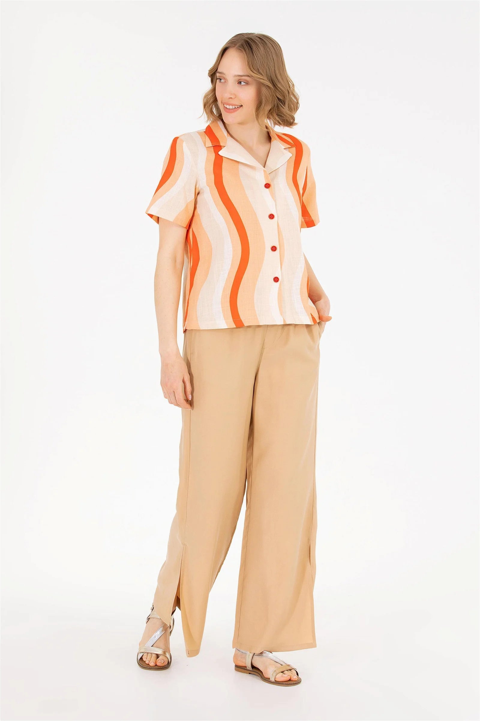 Beige Wide Leg Palazzo Trouser With Side Slits