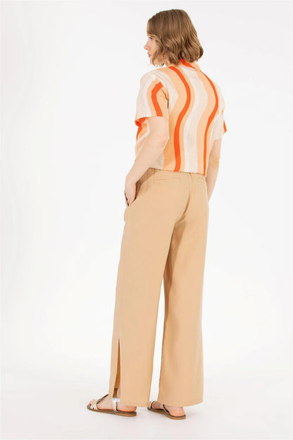 Beige Wide Leg Palazzo Trouser With Side Slits