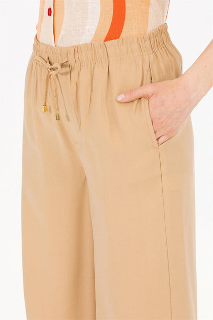 Beige Wide Leg Palazzo Trouser With Side Slits