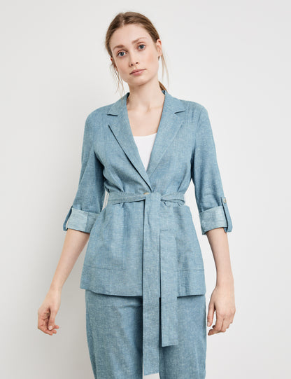 Blazer With 3/4-Length Sleeves, Made Of Blended Linen