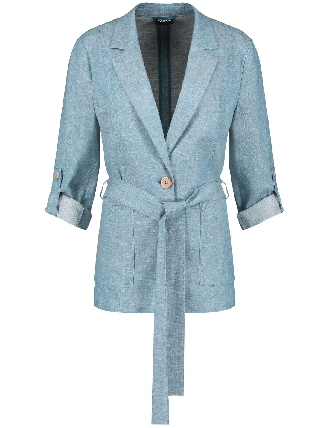 Blazer With 3/4-Length Sleeves, Made Of Blended Linen