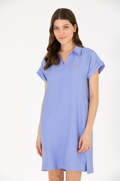 Blue Short Shirt Dress With Short Sleeves