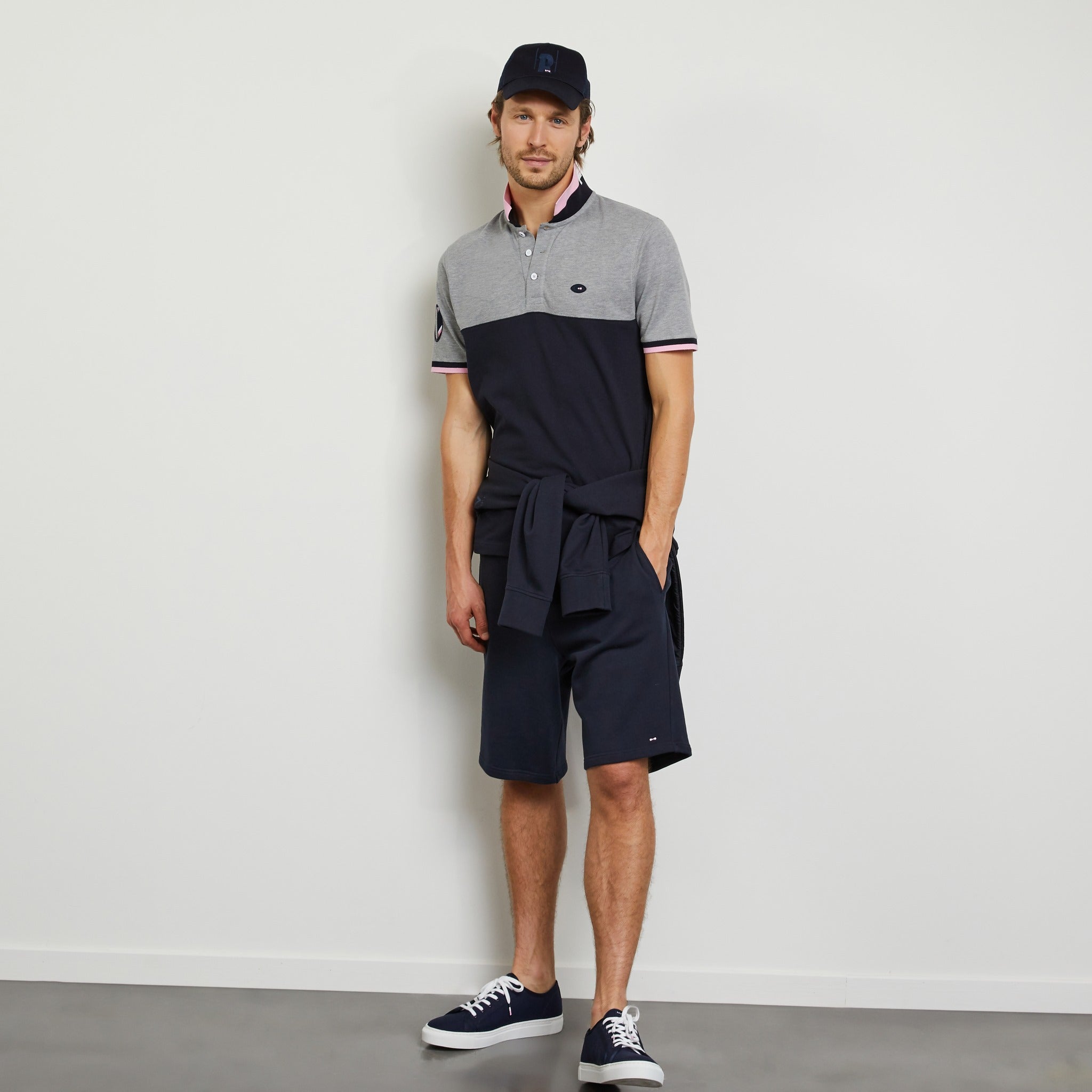 Grey Colour-Block Polo With No. 10 Embroidery