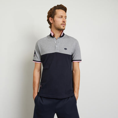 Grey Colour-Block Polo With No. 10 Embroidery